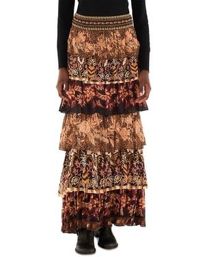 FARM Rio Mixed Scarves Ruffled Maxi Skirt - Brown