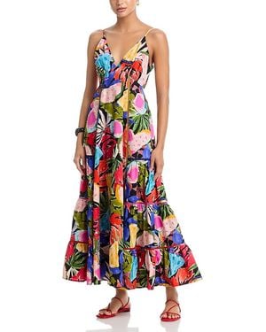 Aqua Fruit Floral Contrast Ric Rac Maxi Dress - White