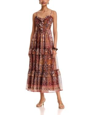Aqua Paisley Border Midi Dress - Brown