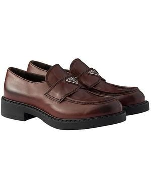 Prada Chocolate Aged Leather Loafers - Brown