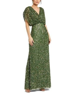 Mac Duggal Draped Sleeves Ruched Waist Detail V-Neck Gown - Green