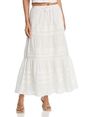 Aqua Mila Embroidered Pintucked Maxi Skirt - White