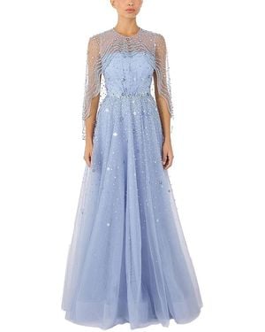 Jenny Packham Oliver Beaded-Applique Maxi Dress - Blue