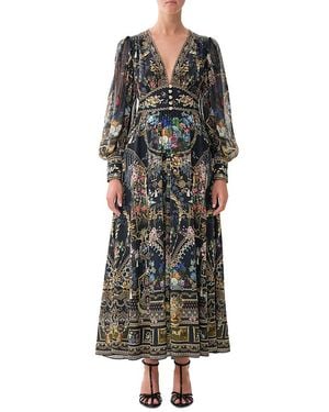 CAMILLA Silk Shaped Waistband Dress - Multicolor