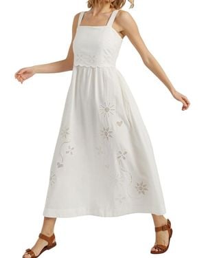 Chinti & Parker Sienna Linen-Blend Broderie Summer Dress - White