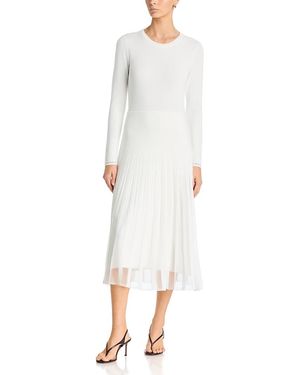 Tahari Sheer Panel Midi Dress - White