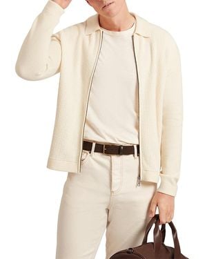 Ted Baker Fenrys Waffle Stitch Zip Sweater Jacket - Natural