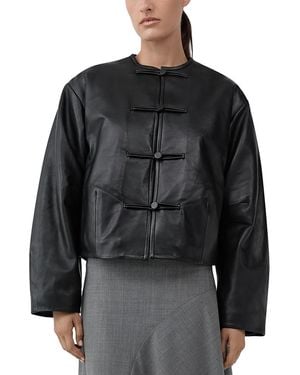 St. Agni St Agni Leather Button Front Cocoon Jacket - Black
