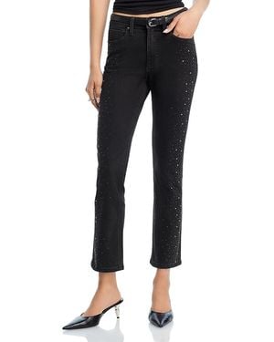 Aqua Rhinestone High Rise Ankle Skinny Jeans - Black