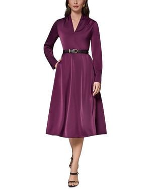 Donna Karan Satin A Line Belted Midi Dress - Purple