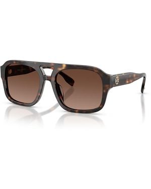 Tory Burch Aviator Sunglasses, 55Mm - Brown
