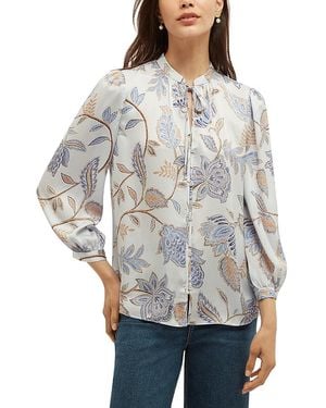 Hobbs Malia Printed Tie Neck Blouse - Gray