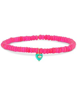 Sydney Evan 14K Diamond & Heart Charm Hot Ethiopian Bead Stretch Bracelet - Pink