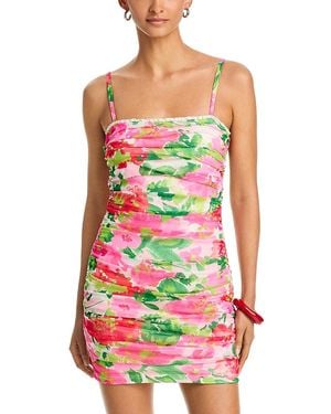 Aqua Floral Mesh Mini Dress - Multicolor