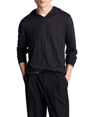 Vince Fine Slub Double Layer Pullover Hoodie - Black