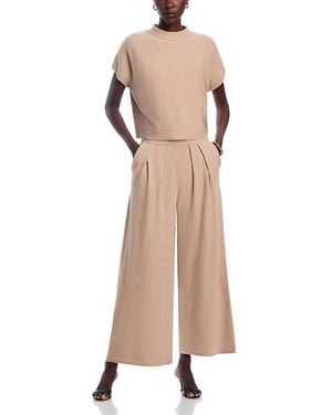 Sioni Short Sleeve Sweater Top & Pleated Waist Pants - Natural