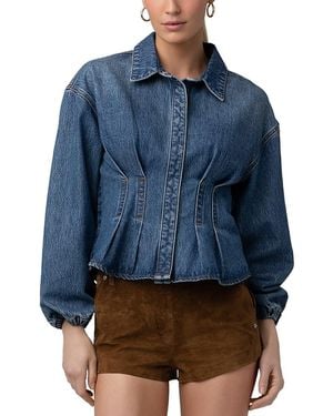 Blank NYC Cotton Denim Pleated Peplum Hem Shirt - Blue