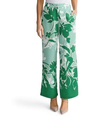 Ming Wang Crepe De Chine Floral Printed Wide-Leg Pants - Green