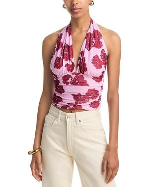 Aqua Floral Mesh Halter Top - Red