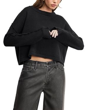 GOOD AMERICAN Cropped Crewneck Sweatshirt - Black