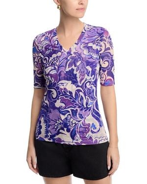 Johnny Was V Neck Elbow Sleeve Mesh Top - Purple