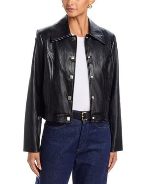 Tahari Faux Leather Snap Front Jacket - Blue