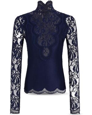 Rabanne Lace Mock Neck Top - Blue