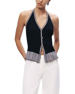 Nocturne Halter Ribbed Knit Top - Black