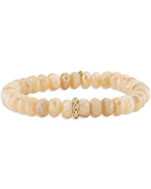 Sydney Evan 14K Opal & Diamond Rondelle Sand Moonstone Bead Stretch Bracelet - White
