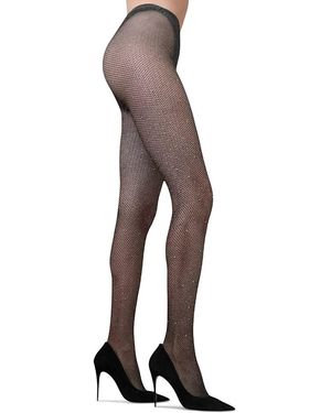 High Heel Jungle Glam Rock Lurex Crystal Mesh Tights - Natural