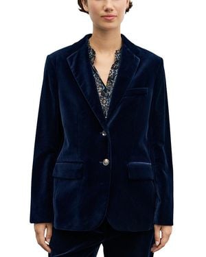 Gerard Darel Jyna Velvet Two Button Notch Collar Jacket - Blue