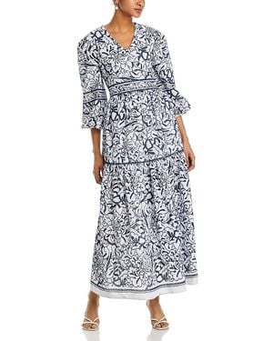 Misook Embroidered Cotton Maxi Dress - Blue
