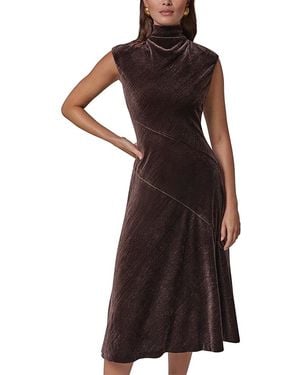 Donna Karan Crinkled Velvet Mock Neck A Line Dress - Purple