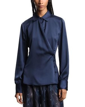 Emporio Armani Wrap Front Collared Shirt With Buttoned Cuffs - Blue