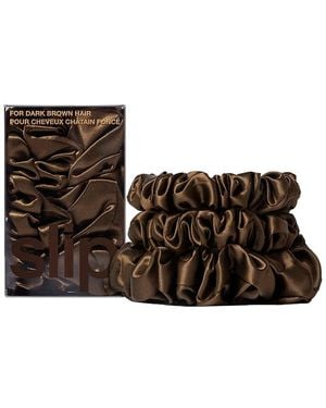 Slip Pure Silk Back To Basics Midi/Large Scrunchies, Set Of 3 - Brown