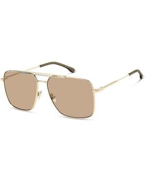 Victoria Beckham Rectangular Double Bridge Sunglasses, 60Mm - Natural