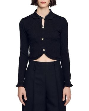 Sandro Maina Fringe Trim Cropped Cardigan - Blue