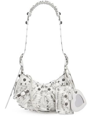 Balenciaga Le Cagole Xs Shoulder Bag With Safety Pins - White