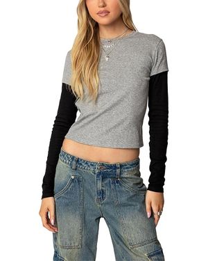 Edikted Layered Lace Long Sleeve T-Shirt in Blue | Lyst