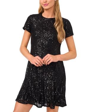 Cece Short Sleeve Sequin Godet Dress - Black