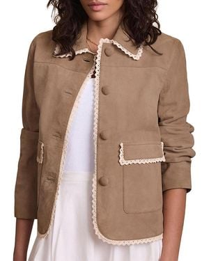 Mint Velvet Suede Crochet Trim Jacket - Brown