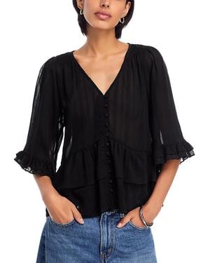 Aqua Ruffle Shadow Stripe Top - Black