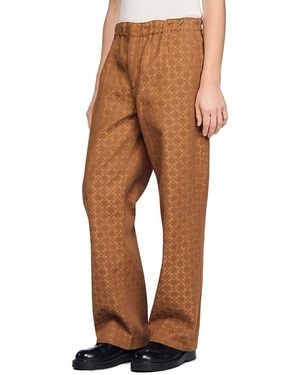 Sandro Wide-Leg Jacquard Square Cross Denim Pants - Brown