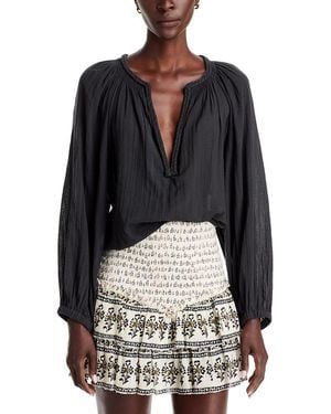 Isabel Marant Hivane Cotton Braided Split Neck Top - Black