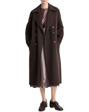 Vince Double Breasted Long Wool-Blend Coat - Brown