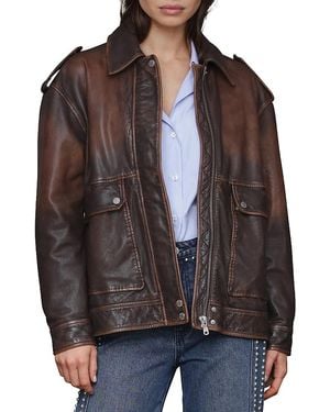 Avec Les Filles Genuine Leather Aviator Jacket - Brown