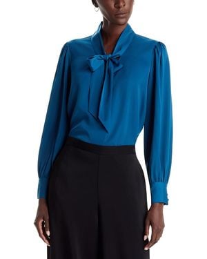 Tahari Bow Neck Tie Blouse - Blue