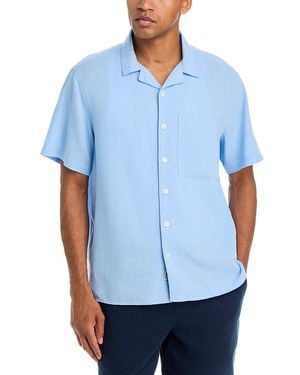 Solid Linen Short Sleeve Button Up Shirt - Blue