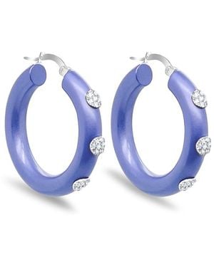 Meira T Light Rhodium Plated Sterling Diamond Hoop Earrings - Blue