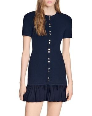 Sandro Keira Ruffled Short Knit Dress - Blue